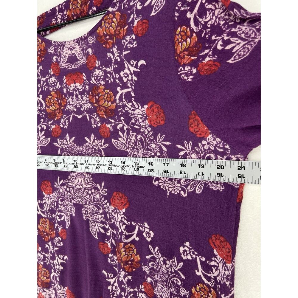 Free People Purple Floral Boho Tunic Top Open Back Bell Sleeve Womens Large - Picture 6 of 12